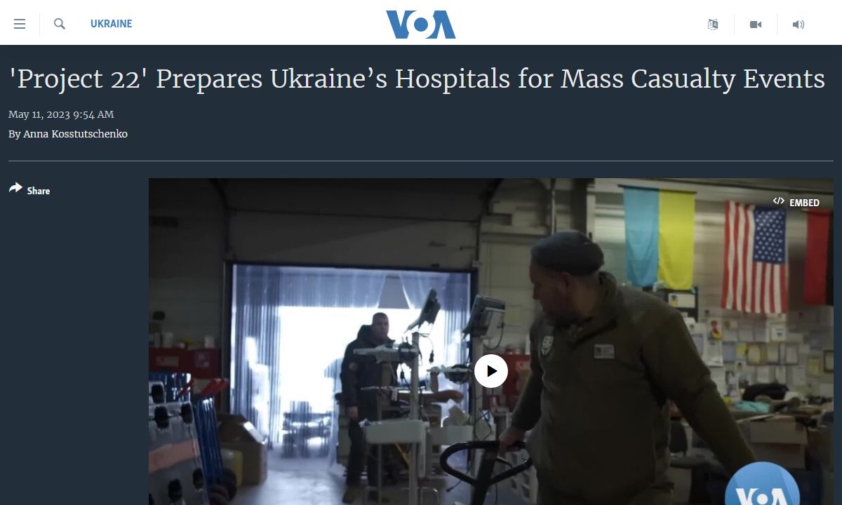 ‘Project 22’ Prepares Ukraine’s Hospitals for Mass Casualty Events (Voice of America, англійською)